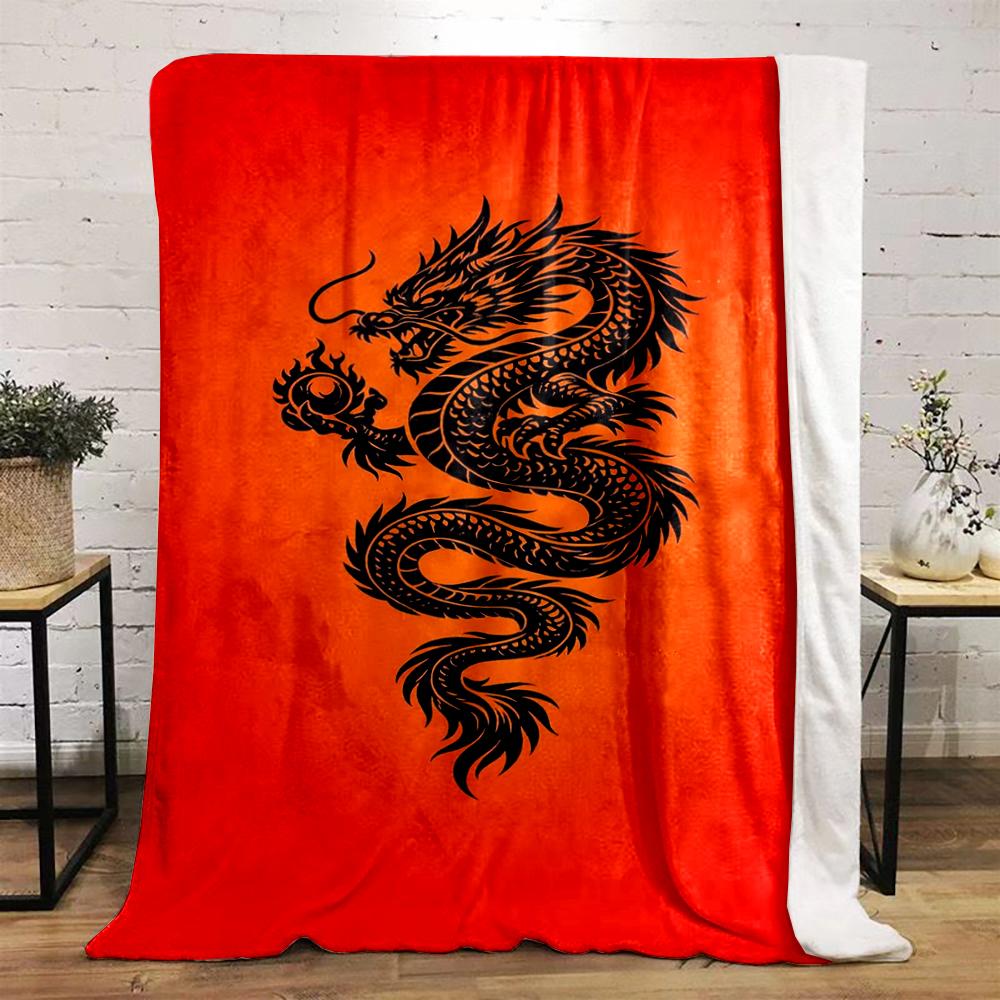 Black Dragon on Red Background Design Blanket, Flannel blanket for bedroom, living room, sofa, and nap sofas.