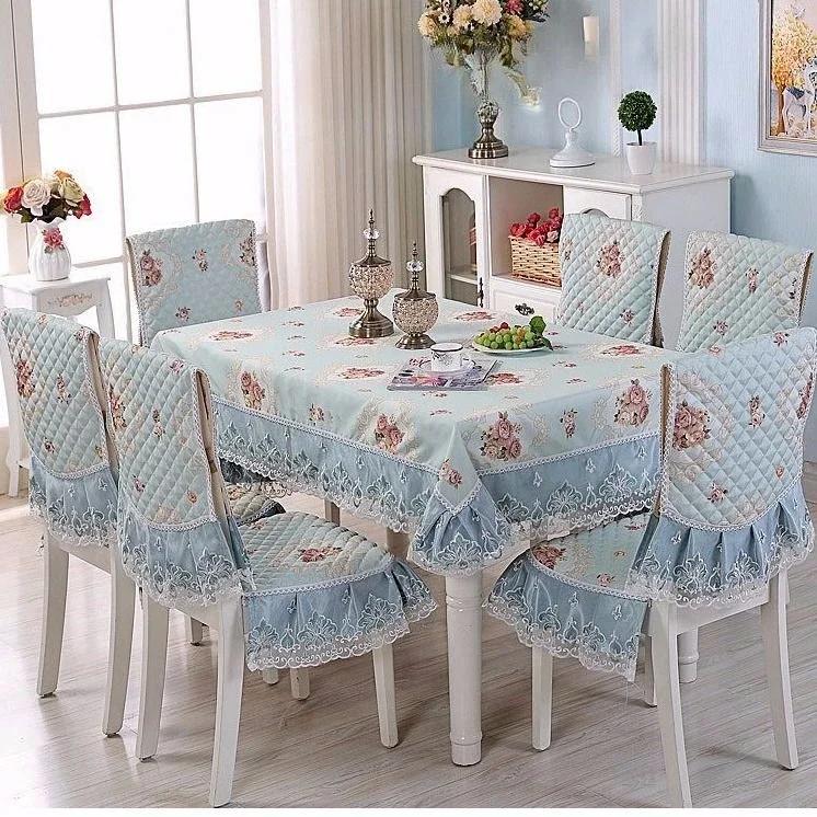 Couverture de chaise à ourlet en dentelle, Style européen, tissu de Table à manger, coussin, nappe imprimée plate, tissu de couverture de tabouret d'art