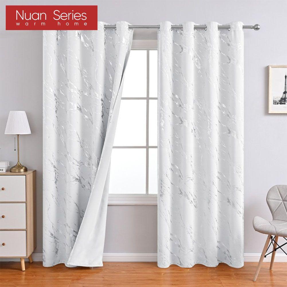1PC Nuan Series 80% Blackout Fashionable and Minimalist Curtains with Silver and Marble Texture for Living Room Bedroom Balcony Window Home Decor