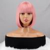 MISS WIG Kurze gerade Bob-Perücke mit Pony, synthetische Hochtemperaturfaser-Perücken für Frauen, rosa Farbe, Perücke für den täglichen Gebrauch