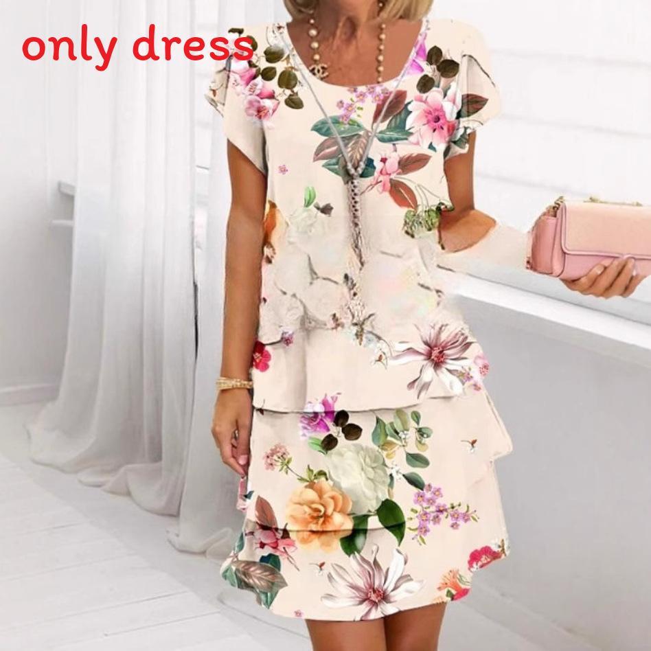 Polyester Short Sleeve Floral Print Dress With Digital Printing For Casual Spring Wear