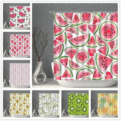Fruits Shower Curtain Waterproof Fabric Watermelon Apple Strawberry Print Bath Curtains Set Pink Green White Bathroom Screen
