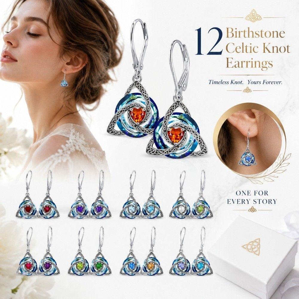 1 Pair 12 Birthstone Option Celtic Knot Earrings Stainless Steel Pendant Earrings Daily Wear