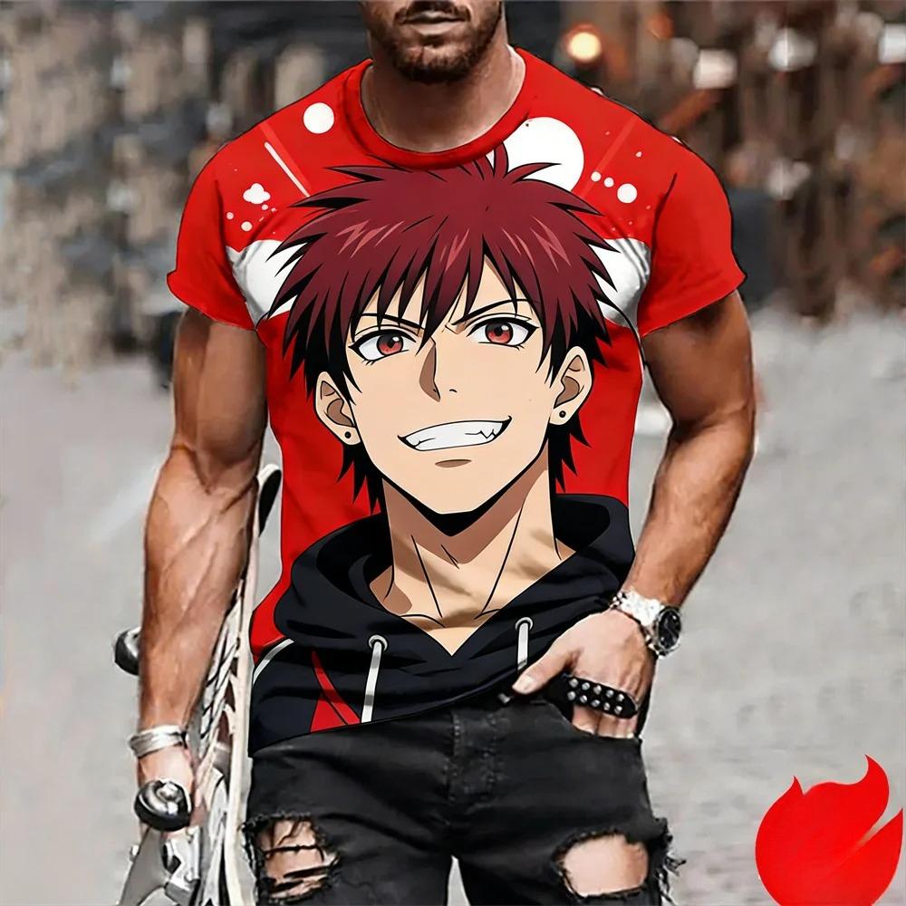 Man Anime Printed Casual Round Neck T-shirt Fashionable Comfortable Soft Breathable Minimalist Daily Large Loose T-shirt