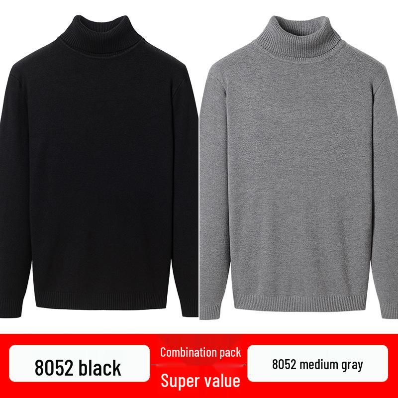 Men's Thickened Woolen High-Neck Sweater with Fleece Lining, Autumn/Winter Warm Base Layer, Rolled Collar Knitwear