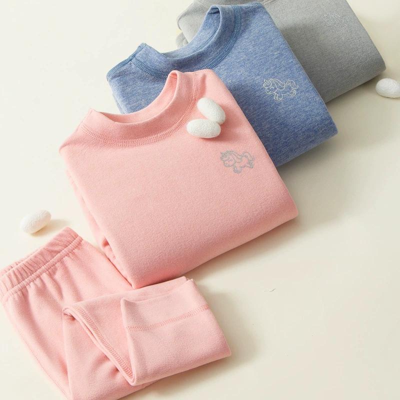 Thermo-Unterwäsche-Set für Teenager und Kinder, aus Wolle und Seide, weich und gemütlich, zweiteilig, für Jungen und Mädchen, Loungewear, dick, warm, atmungsaktiv, Nachtwäsche-Set für Kinder