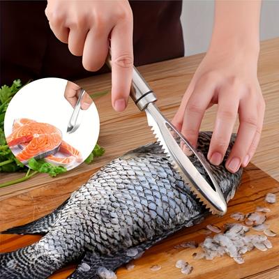 Stainless Steel Seafood Preparation Set - 1 Fish Scale Scraper and 1 Fish Bone Tweezers, Ideal for Deboning and Scale Removal