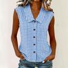 Women's Casual Plaid Sleeveless Collared Top