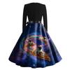Women's Fashion Retro Long-sleeved Square Collar Christmas Printed Evening Dress