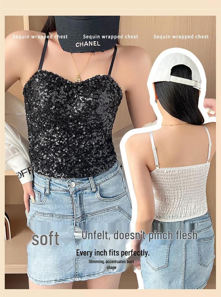 European Style Colorful Sequin Slim-Fit Bandage Camisole Vest for Women
