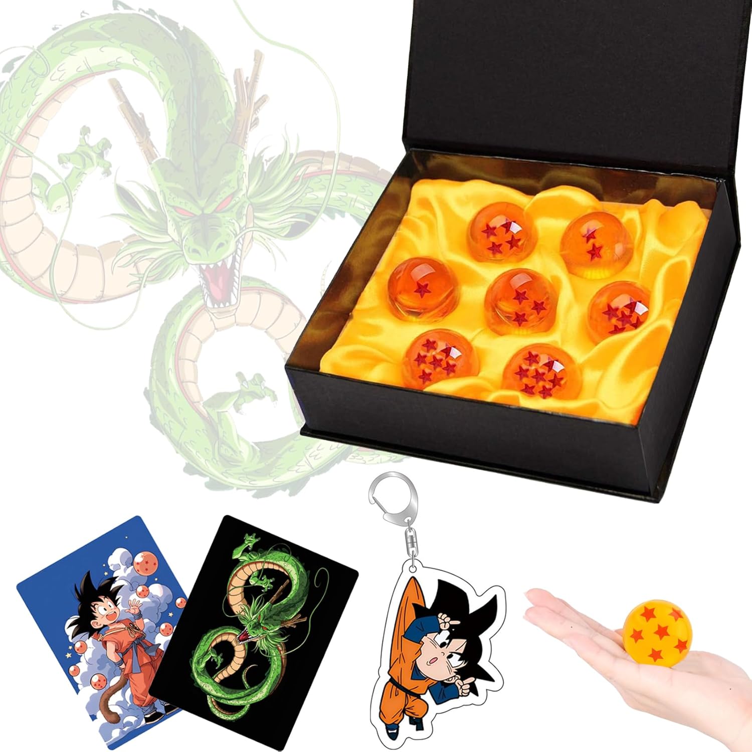DBZ Dragon Crystal Ball,7PCS Dragon Transparent Ball with Keyring,Shenron & Character Card,Resin Ball with Gift Box for Business Christmas Holiday