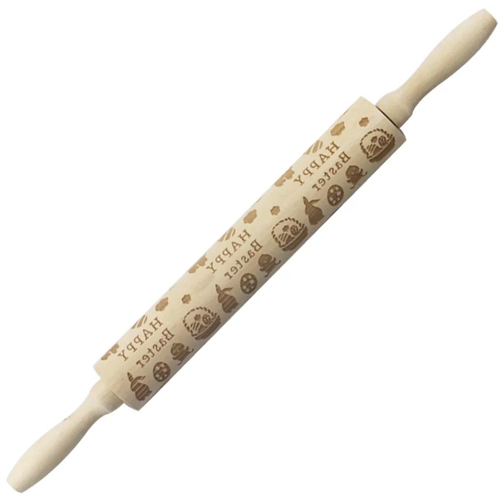 

Christmas Decoration Baking Pastry Tool New Year Dough Stick Embossing Roll Pin Laser Wooden Christmas Rolling Pin