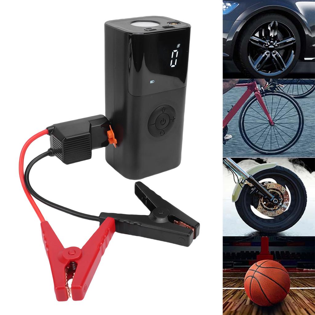 Car Battery Jump Starter 10,000mAh 3 LED Light Modes 2 USB Output Built in Air Compressor Portable Car Jump Starter