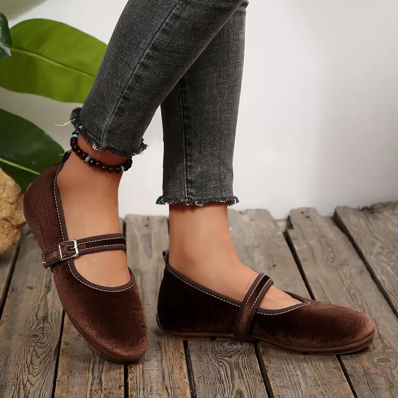 Zapatos planos Mary Jane de ante para mujer de talla grande, nuevos, de punta, con hebilla de cinturón, estilo bailarina, elegantes