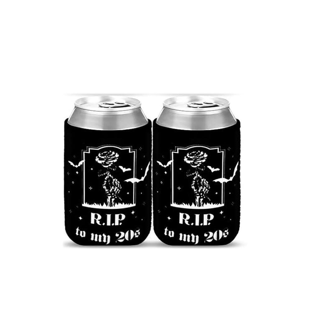 2Pcs Death To My 20s Can Coolers Spooky Scary Skull Halloween Party Gothic for Youth Bachelorette Decorations Bride To Be Gifts