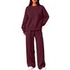 Women's Round Neck Long Sleeve Two Piece Set with Pants for Casual Wear