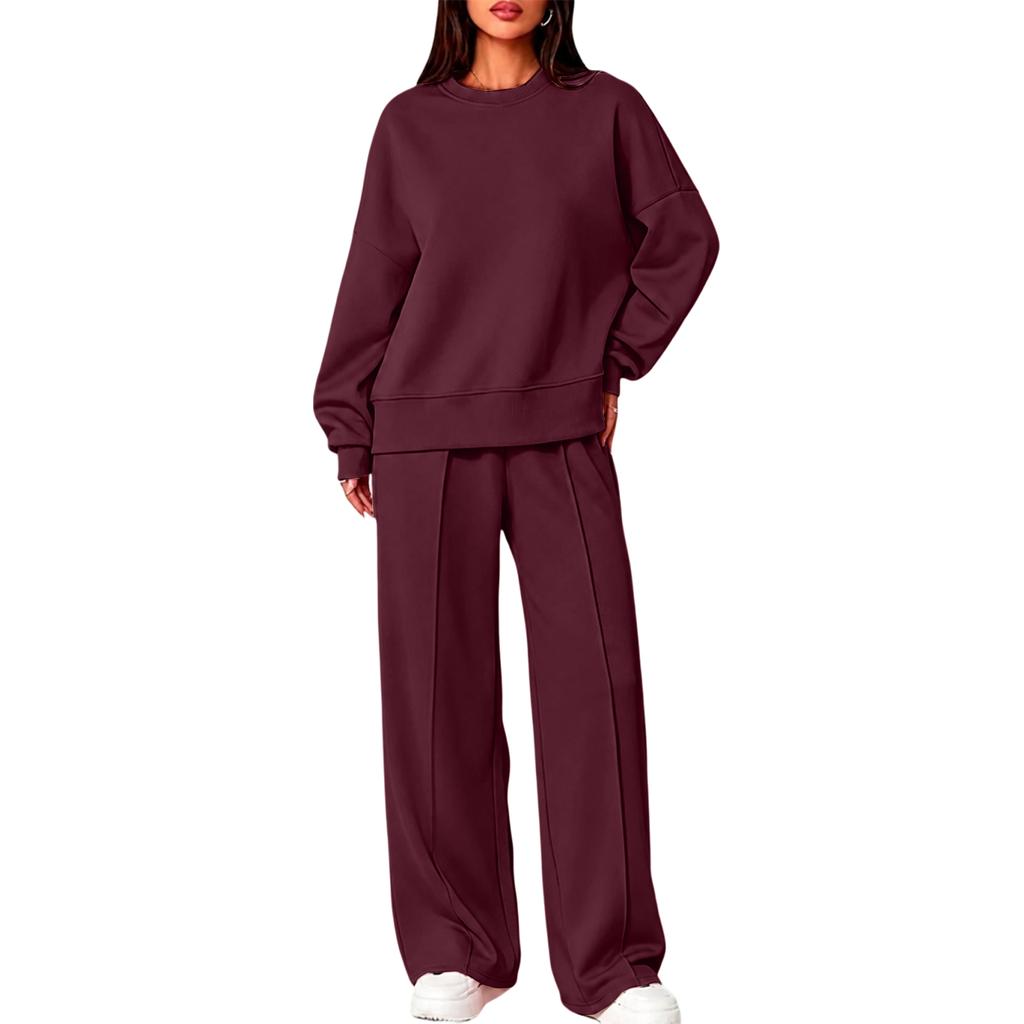 Women's Round Neck Long Sleeve Two Piece Set with Pants for Casual Wear