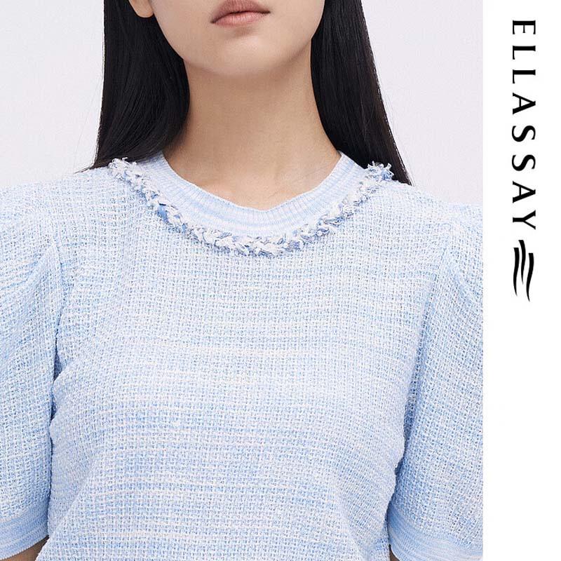 ELLASSAY Women's Woven Collar Knit Shirt