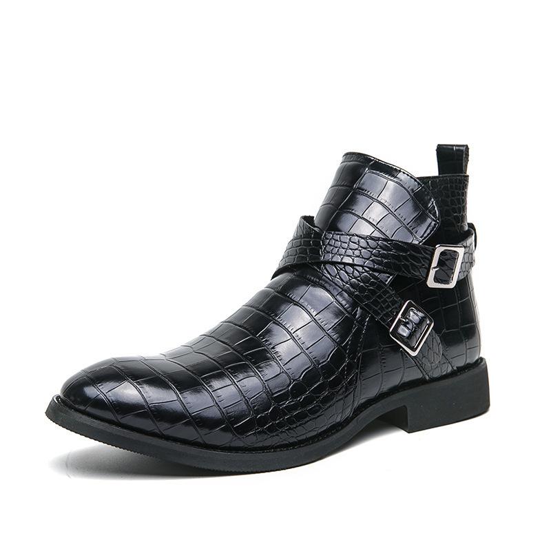 

2025 autumn and winter new men s large size zipper embossed high-top leather shoes men s 38-45leathershoes 38 чёрный