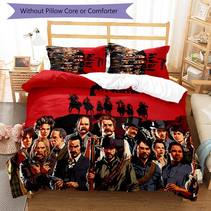 3pcs Custom Name Red Dead Redemption Bedding Set Duvet Cover Closure Includes 1 Duvet Cover & 2 Pillowcases for All Seasons Bedroom Decor