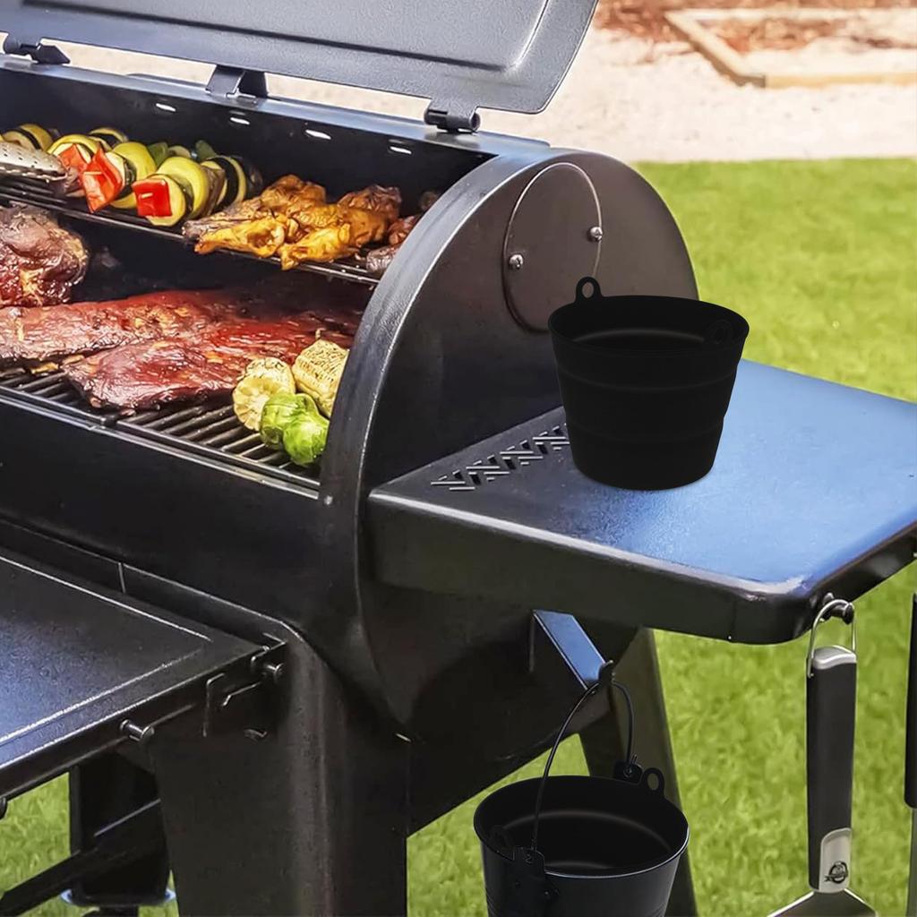 Adjustable Height Silicone Bbq Oil Bucket Liner Foldable Grill Drip Bucket Grease Tray Liner Reusable Grill Supplies Accessory