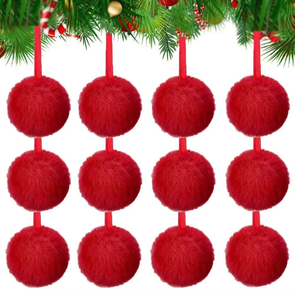 12Pcs Faux Fur Christmas Plush Hanging Ball Solid Color Hanging Tree Decor  Party Supplies
