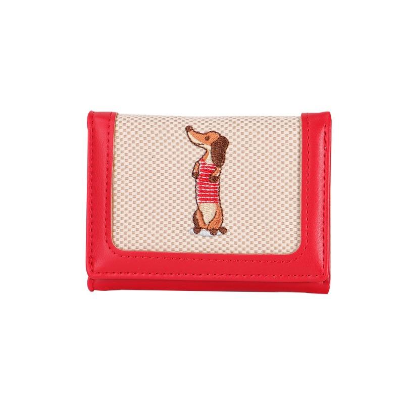 New three-fold card bag pu leather simple, small and light student wallet female cute cartoon puppy canvas wallet