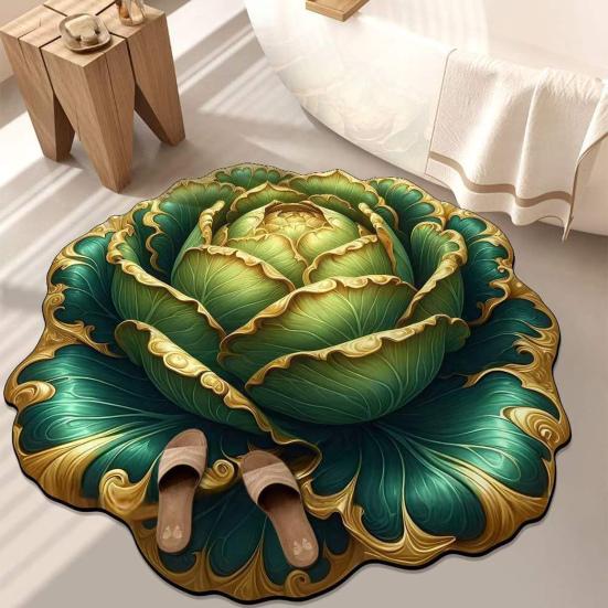Yousheng Chinese Cabbage Floor Mat Non-Slip Absorbent Bathroom Rug 3D Visual Effect Cabbage Floor Rug for Entrance Living Room Kitchen