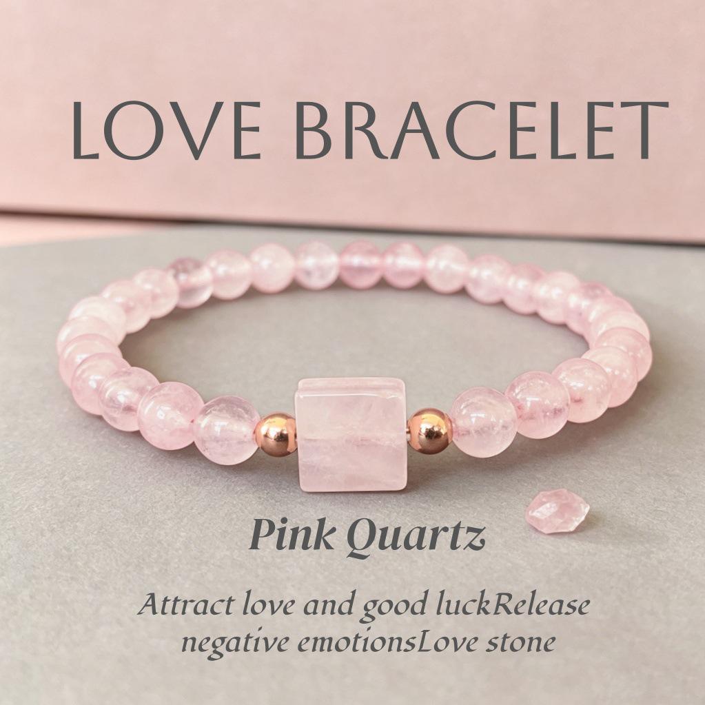 Rose Gold Xiyin TK Natural Pink Crystal Bracelet: Attracts Love & Boosts Popularity with Sugar Cube Beads.