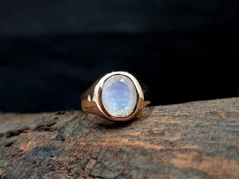 Rainbow Moonstone Oval Cut Gemstone Rose Gold Mens Ring, Unisex Jewelry, Statement Ring, 925 Sterling Silver, Valentine Special Gift