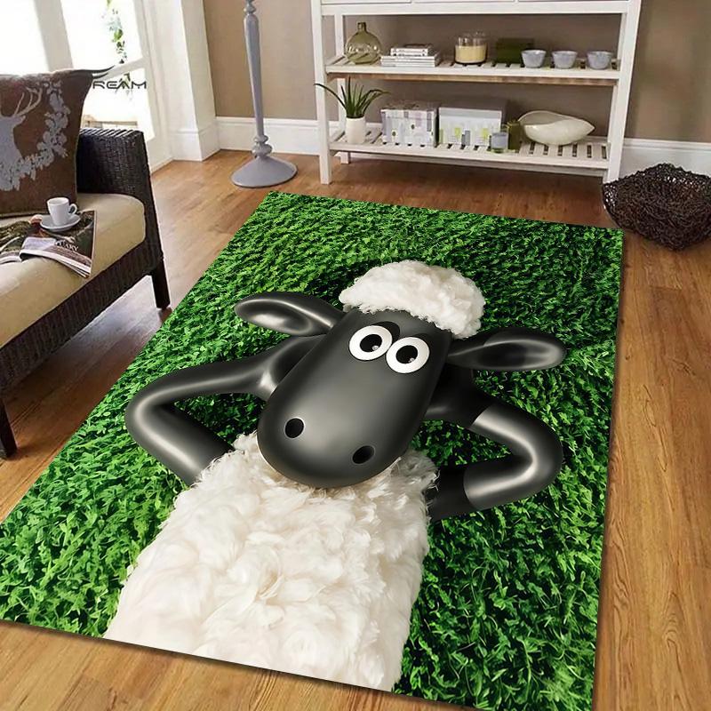 Shaun the Sheep2 Flannel Pattern Square Carpet,Area Rug,Carpet Rug for Living Room Bedroom Sofa Playroom Decor,Non-slip Floor Mat