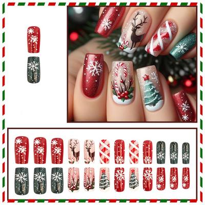 New Christmas Tree, Red Color Combination Wearable , Detachable Artificial Nails.