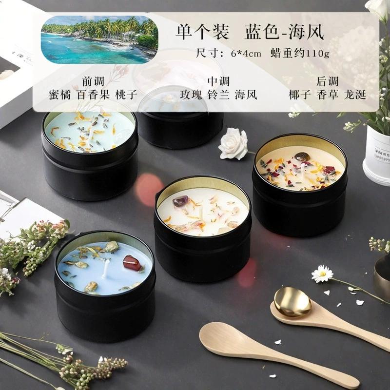 1Pc Premium Crystal Scented Candle - Handmade Soy Wax Dried Flower Tin, Aromatherapy Creative Ornament & Photography Prop