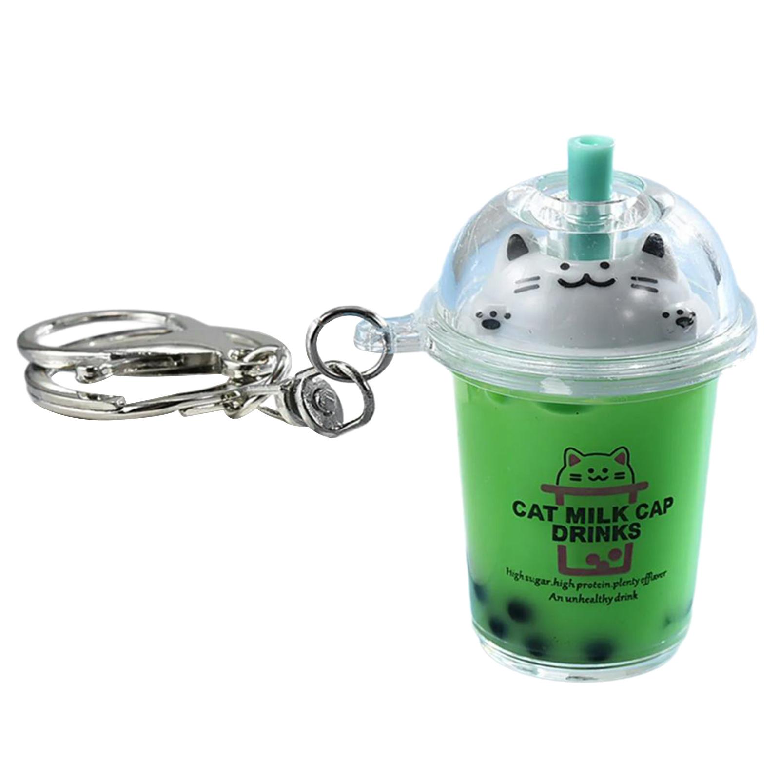 

Подвеска Cat Bubble Tea, мультяшный чай с молоком, кулоны, брелоки, модные акриловые брелоки, украшения для рюкзаков и телефонов зелёный