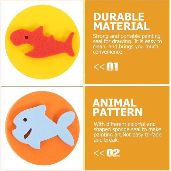 NUOBESTY Kids Painting Sponge 6Pcs EVA Paint Stamper Ocean Animal Pattern Sponge Painting Shapes Early Learning Finger Paint Sponge Craft Drawing