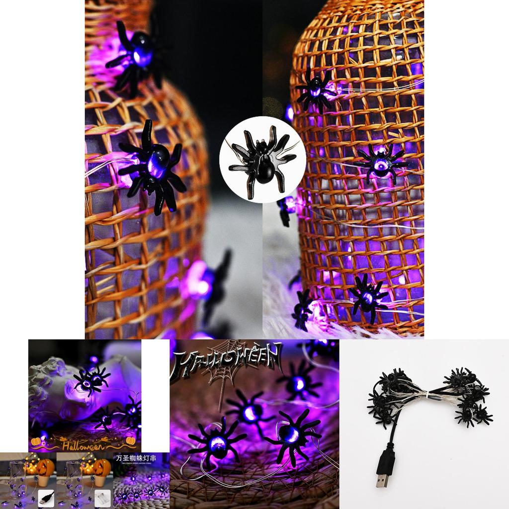Halloween Spider String Lights Purple Color Bright And Long-lasting Indoor/outdoor Decorative Lighting