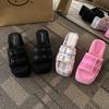 Square Head Platform Slippers Belt Buckles Corduroy Open-toe Women Sandals 2025 Summer New  Designer Shoes Fashion Wedge Sandals