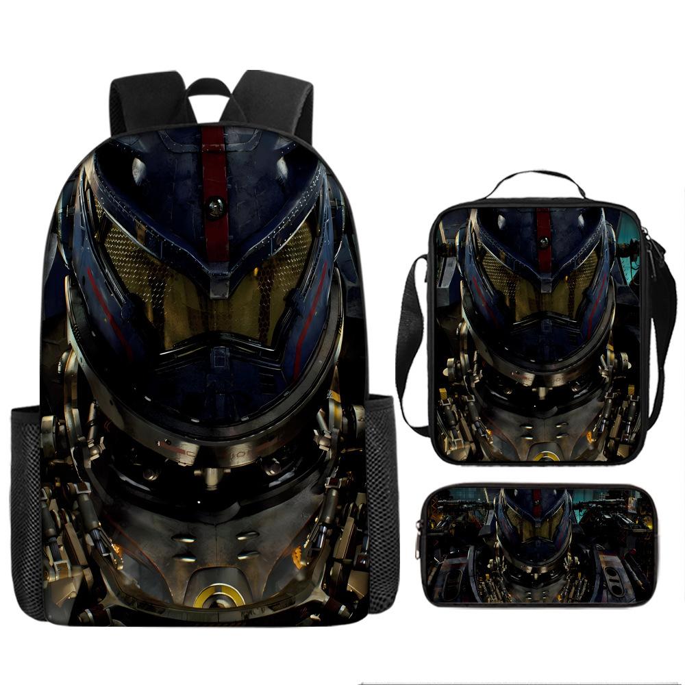 Pacific Rim schoolbag, primary and secondary school students, boys, mecha war, monster backpack, kindergarten burden reduction three-piece set
