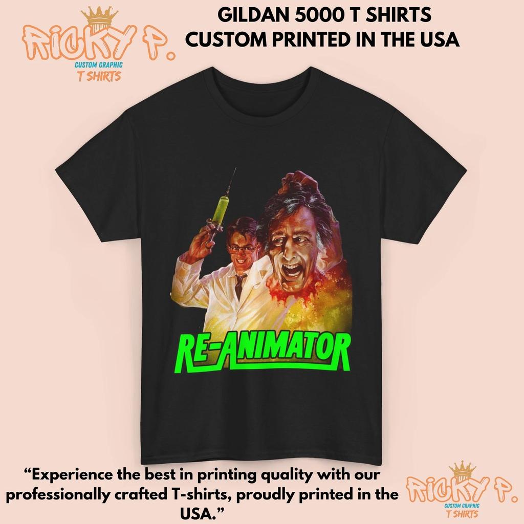 Re-Animator 1985 Movie 100% Cotton T-shirt Mens Tees Top Horror Unisex Heavy Cotton Tee