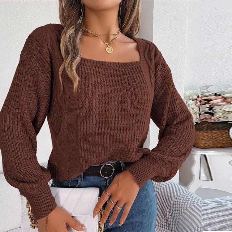Vintage Løs Langermet Cardigan Genser Ensfarget Strikk O-hals Topp Høst Vinter