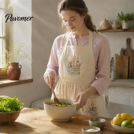 Adjustable Professional Chef Apron Kitchen with Pockets, Durable Washable Apron, Cross Fabric Cooking Back Design, Hand-Embroidered Heavy Duty Utility