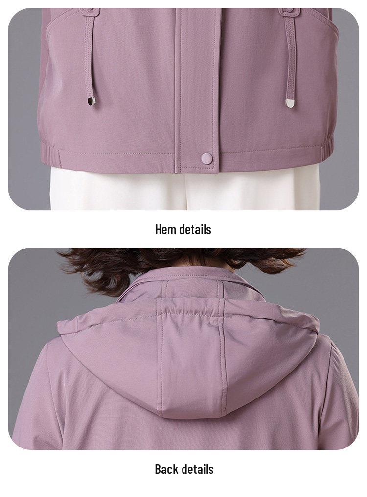 Stylish Hooded Windbreaker: Elegant Plus-Size Coat for Middle-Aged & Elderly Women, Perfect for Mother’s Day