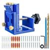 Adjustable Pocket Hole Jig Kit, Portable Screw Jig Set, Woodworking Doweling Tool for Cabinet Door Panel, 15 Degree