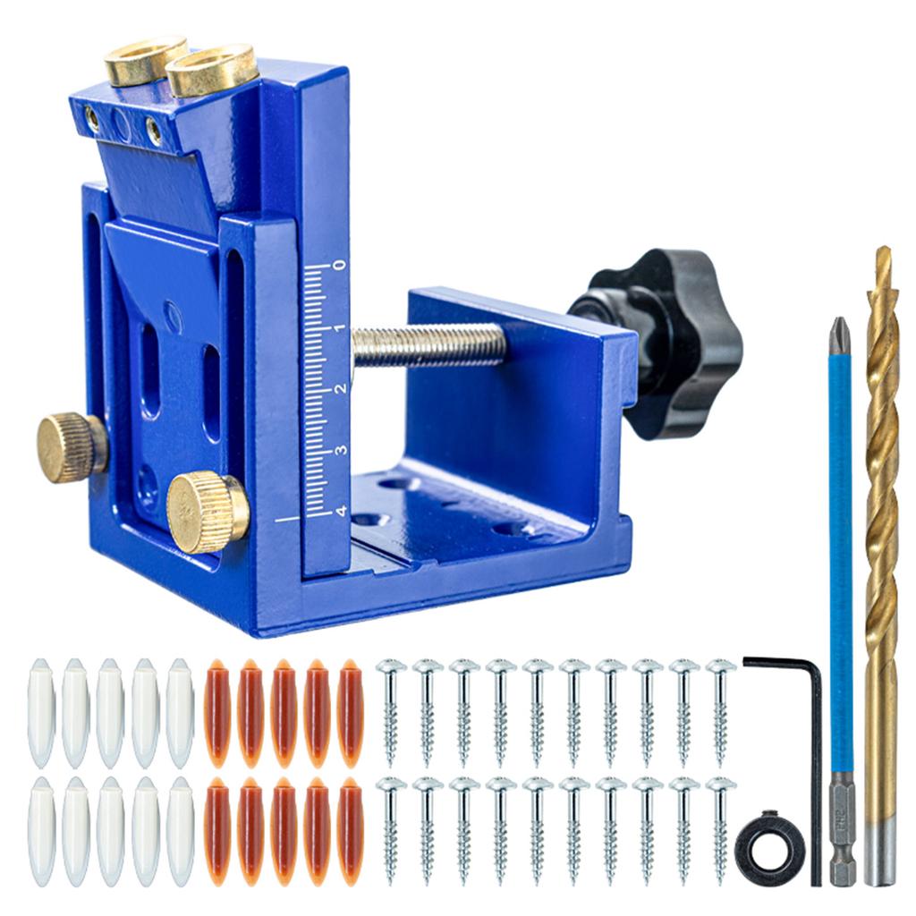 Adjustable Pocket Hole Jig Kit, Portable Screw Jig Set, Woodworking Doweling Tool for Cabinet Door Panel, 15 Degree