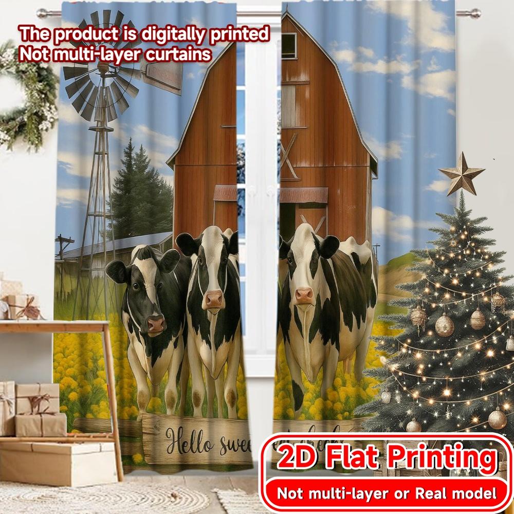 

2pcs, 2D FLAT PRINTING Curtains (Without Rod) Cow Trio Ranch Halloween Festival Creative Curtains Fabric Curtains Decorations 52.50 × 116.00 cm 2 pcs