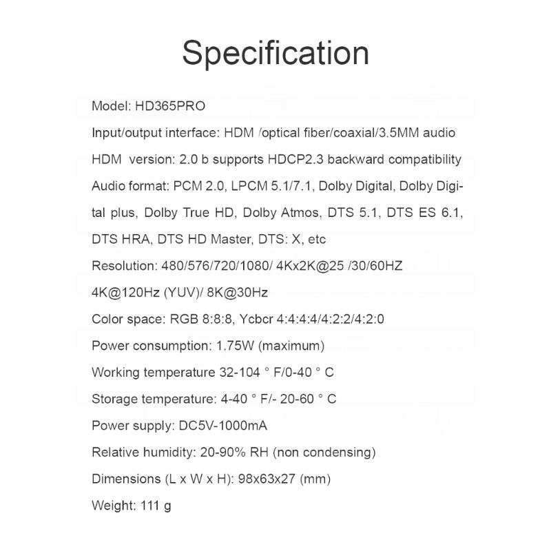 8k HDMI2.0b Audio Extractor Audio Switcher eARC Splitter 7.1CH DSTHD AUX Coaxial Optical DAC DecodingCEC HDCP
