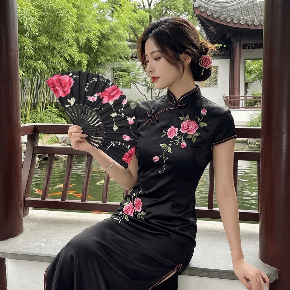 Decorative Folding Fan Plastic Rod Dance Fan Exquisite Flower Handheld Fan  Hanfu Accessories