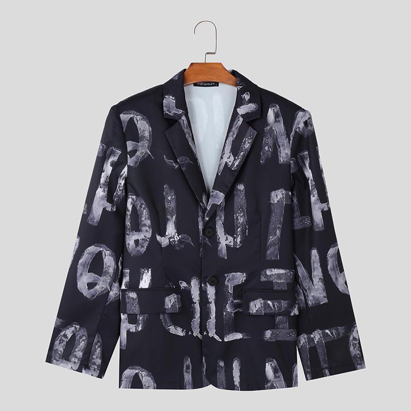 

INCERUN Весна Мужской Лацкан Воротник Длинный Рукав Принт Тонкий Блейзер Пальто Пуговицы XL