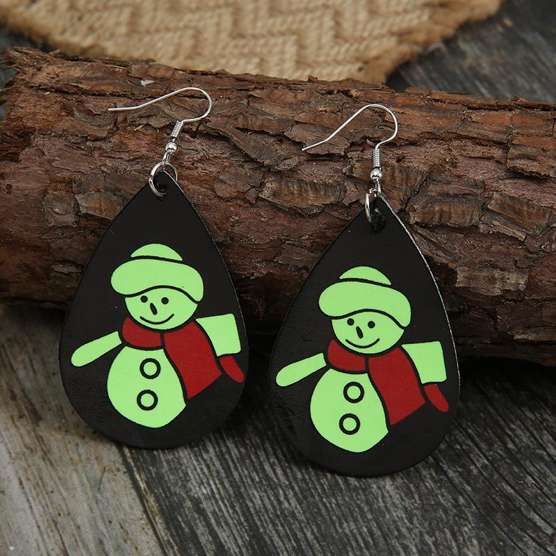 Creative Fluorescent Snowman Leather Earrings with Red Scarf for Women - Perfect for Christmas