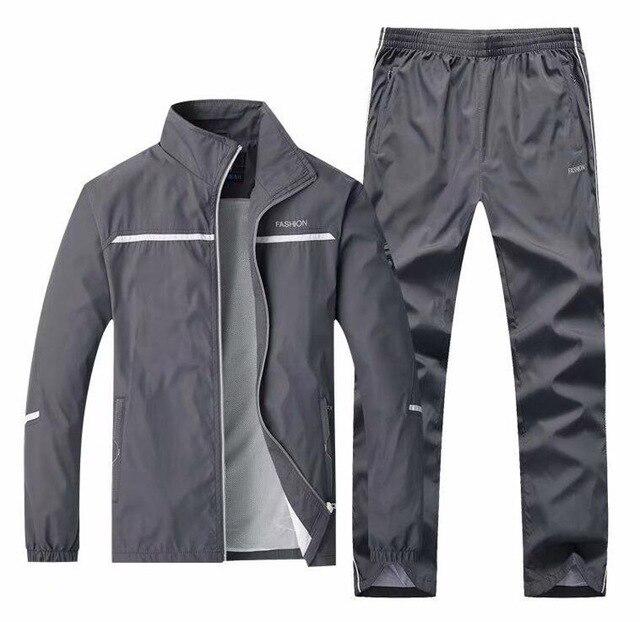

Мужской повседневный спортивный костюм с длинным рукавом, спортивная куртка и штаны для бега, спортивный костюм для бега по пересеченной местности XXXXL серый